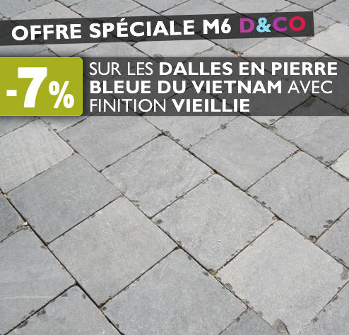 7 % sur les dalles en pierre bleue du Vietnam avec finition vieilli