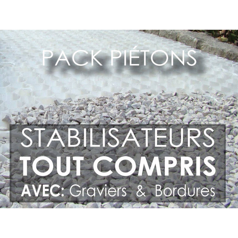 Pack piétons : stabilisateur + graviers + bordures, avec Nidagravel Pack piétons : stabilisateur + graviers + bordures, avec Nidagravel