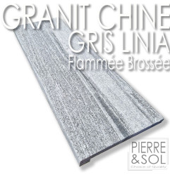 Margelle en Granit gris de Chine Linia - Flammée et Brossée - Retombée - Bord droit adouci