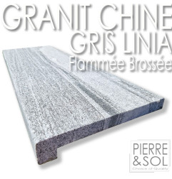Margelle en Granit gris de Chine Linia - Flammée et Brossée - Retombée - Bord droit adouci