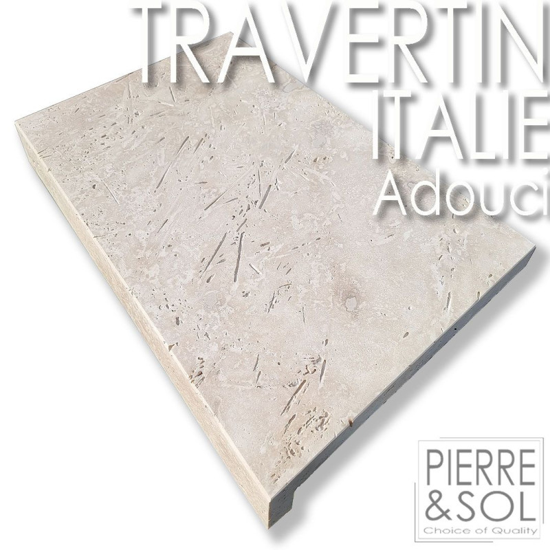 Coping de travertino italiano - Amolecido e chanfrado - Dropout - Borda reta