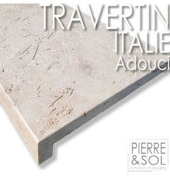 Coping de travertino italiano - Amolecido e chanfrado - Dropout - Borda reta