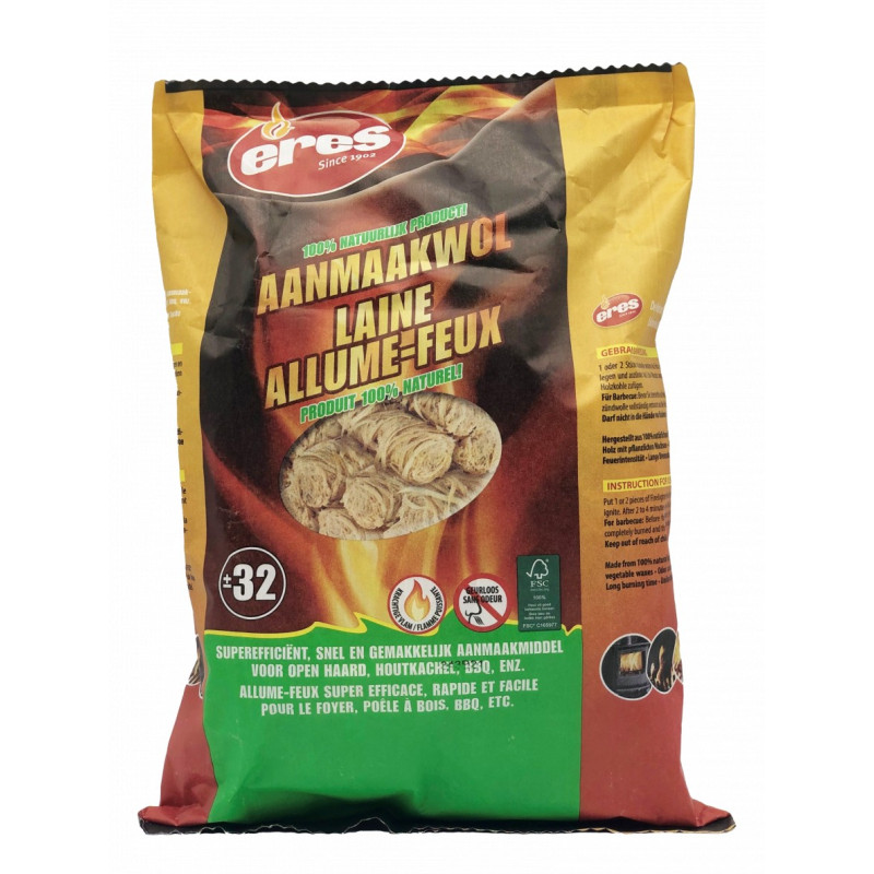 Aanmaakwol - Super efficiënte en gemakkelijke vuurstarter - Eres-Sapoli Aanmaakwol - Super efficiënte en gemakkelijke vuurstarter - Eres-Sapoli