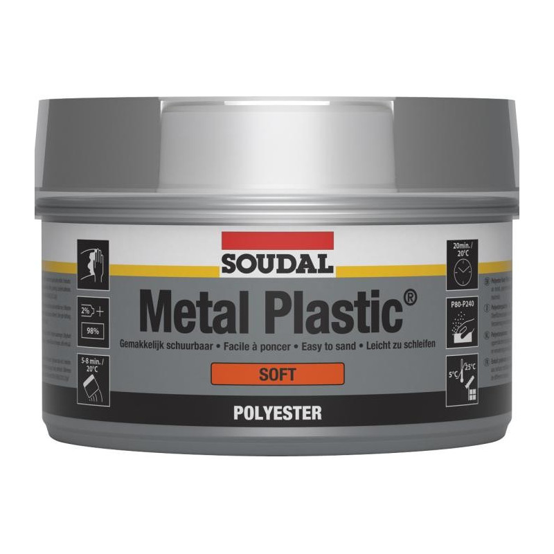Metal plástico blando 1 kg - Masilla de poliéster para reparaciones de carrocería - Soudal Metal plástico blando 1 kg - Masilla de poliéster para reparaciones de carrocería - Soudal