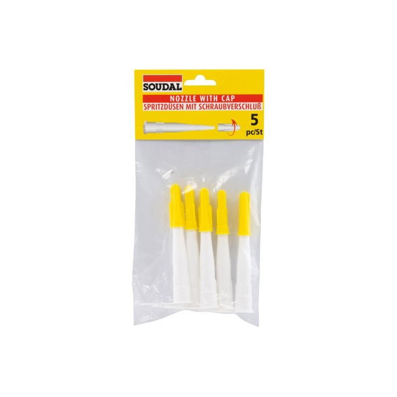 Conjunto de 5 cânulas com tampas - Bocal para cartuchos - Soudal
