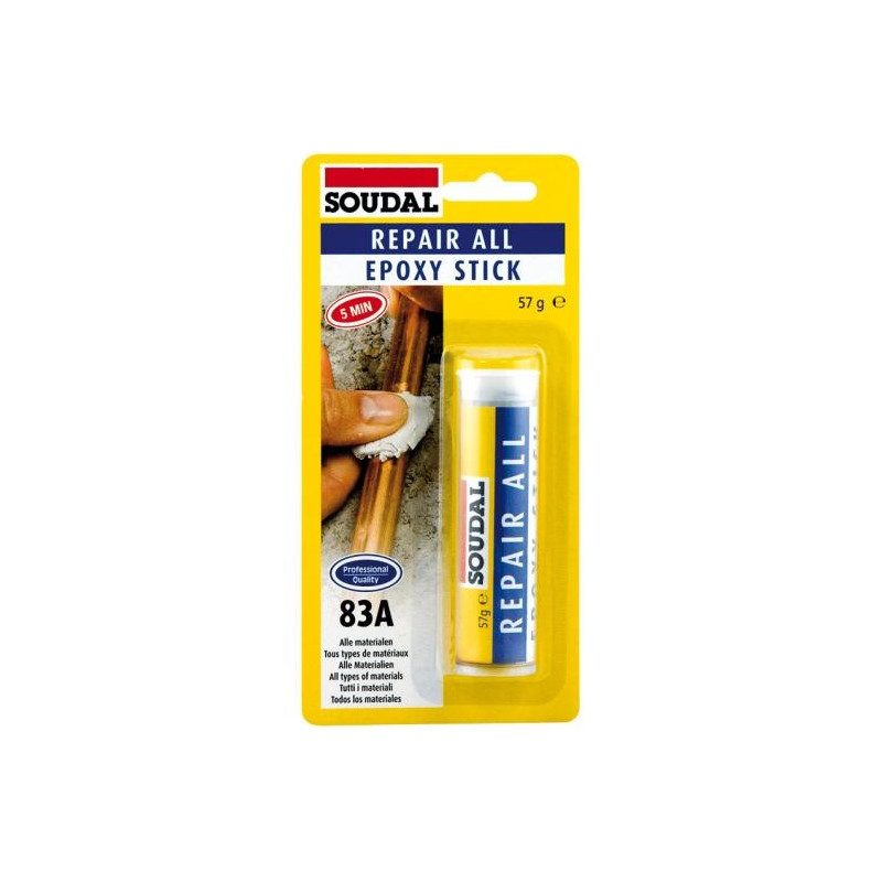 83A - Herstelbare epoxystick - Lijm op basis van epoxyhars - Soudal 83A - Herstelbare epoxystick - Lijm op basis van epoxyhars - Soudal
