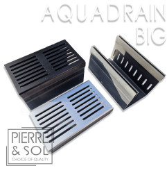 Voorbeeld BIG en vlakke afvoergoten Aluminium en zwart aluminium rooster - AquaDrain - LINE ECO