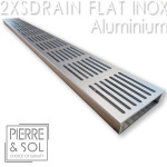 Große Entwässerungsrinne aus Edelstahl, Höhe 2 cm – 2XSDRAIN FLAT. Aluminiumgitter – LINE ECO
