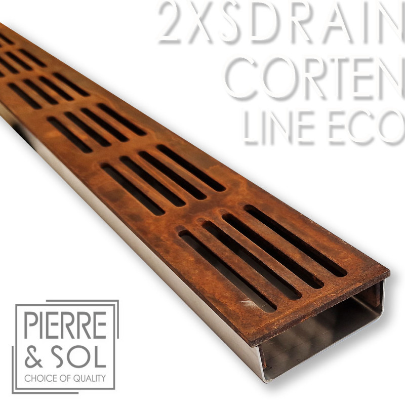 Edelstahlkanal Höhe 2,5 cm – 2XSDRAIN Cortenstahlgitter – LINE ECO Edelstahlkanal Höhe 2,5 cm – 2XSDRAIN Cortenstahlgitter – LINE ECO