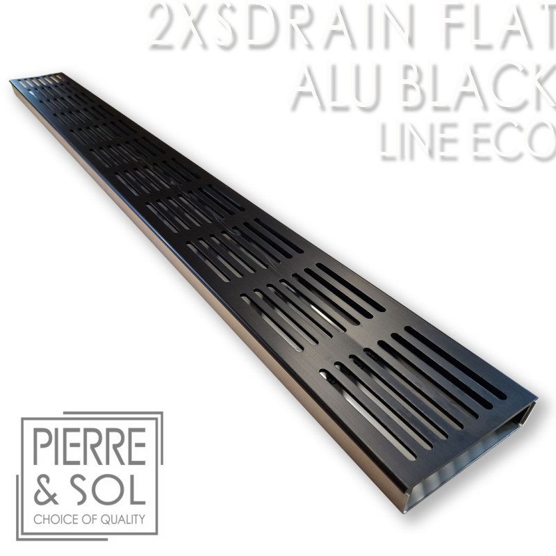 Canale di drenaggio grande in acciaio inox Altezza 2 cm - 2XSDRAIN FLAT Griglia in alluminio nero - LINEA ECO