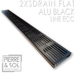 Canale di drenaggio grande in acciaio inox Altezza 2 cm - 2XSDRAIN FLAT Griglia in alluminio nero - LINEA ECO