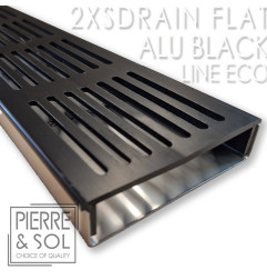 Canalón Grande de Acero Inoxidable Altura 2 cm - 2XSDRAINFLAT EASY Rejilla de Aluminio Negro - LINE ECO