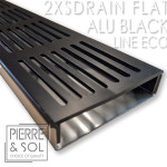 Large stainless steel drainage channel Height 2 cm - 2XSDRAIN FLAT Black aluminum grid - LINE ECO Large stainless steel drainage channel Height 2 cm - 2XSDRAIN FLAT Black aluminum grid - LINE ECO