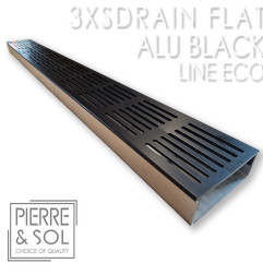 Canal de drenaje grande de acero inoxidable Alto 3,5 cm - 3XSDRAIN FLAT Rejilla de aluminio negro - LINE ECO