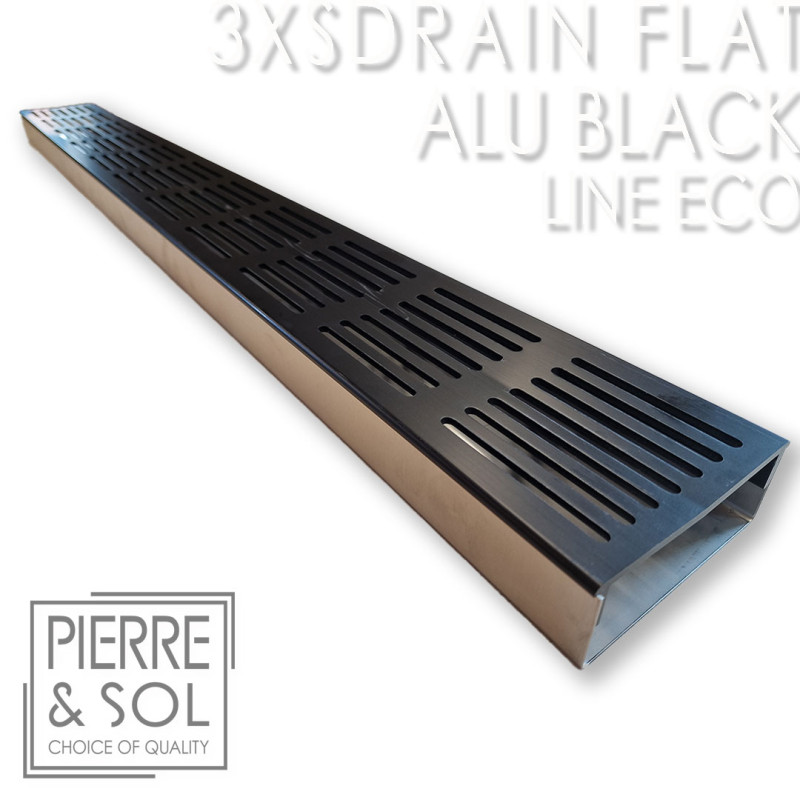 Grande canal de drenagem em aço inox Altura 3,5 cm - 3XSDRAIN FLAT Grade de alumínio preto - LINE ECO Grande canal de drenagem em aço inox Altura 3,5 cm - 3XSDRAIN FLAT Grade de alumínio preto - LINE ECO
