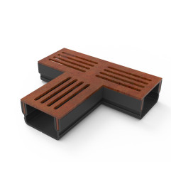 3XS MINI Rinne L 6,5 cm Cortenstahlgitter - StarDrain - T-Stück