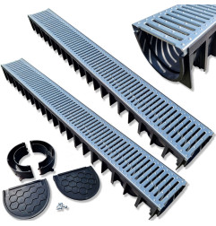 Kit 2 m Caniveaux-Gitter Acier Galvanisé + Zubehör - ACO LINE ECO