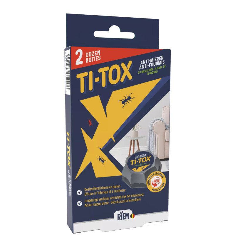 Anti-formigas Ti-Tox - Caixa anti-formiga à base de espinosade - RIEM Anti-formigas Ti-Tox - Caixa anti-formiga à base de espinosade - RIEM