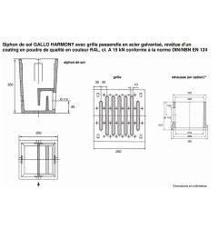 Floor drain GALLO HARMONY with grid in galvanized steel with COA