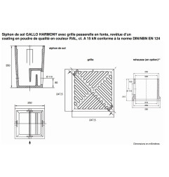 Drenaje en el piso GALLO armonía con rejilla en hierro fundido, cuidado del agua y cesta de ACO