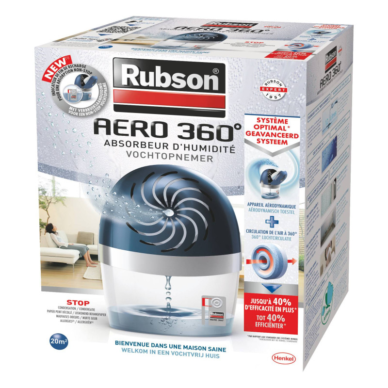 Rubson AERO 360° Pure Absorbeur d'humidité + 1 recharge neutre de 450 g,  assainisseur