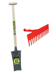 Shovels and rakes for construction and earthmoving: sand shovels, shovels to concrete, spades terrassière, rakes concrete