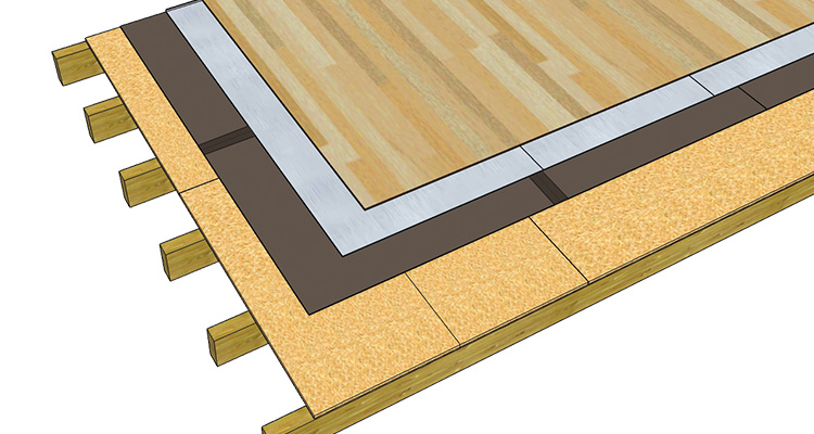 Anwendung von InsulMass 7.5 in einem Holzfußboden.