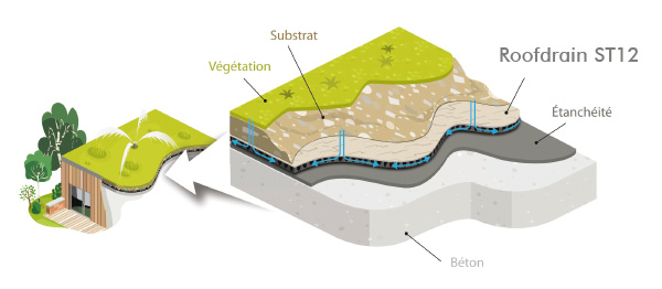 Horizontal drainage of green roofs – extensive and intensive
